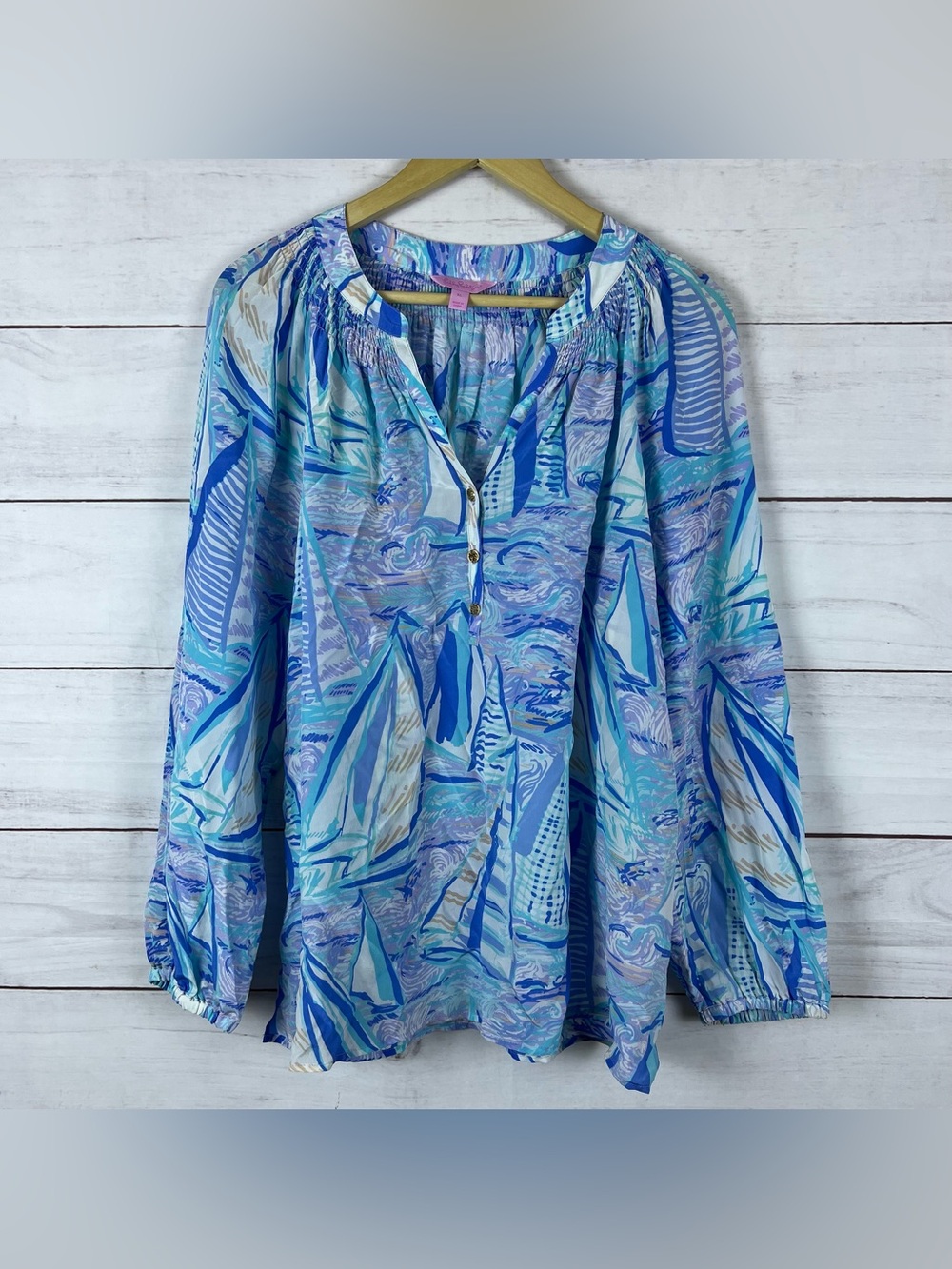 Lilly Pulitzer Elsa Silk Top Light Lilac Verbena Aboat Time Size XL